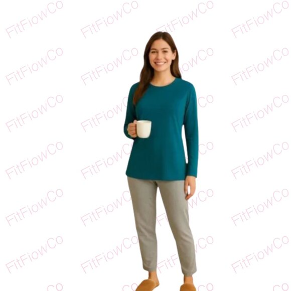 ⚡💤 Hanes Comfort Sleep Long Sleeve Top  Teal  Size M  NWT - Picture 1 of 5